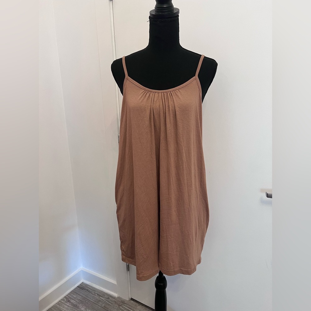 Arkniok Tan Sleeveless Romper with pockets